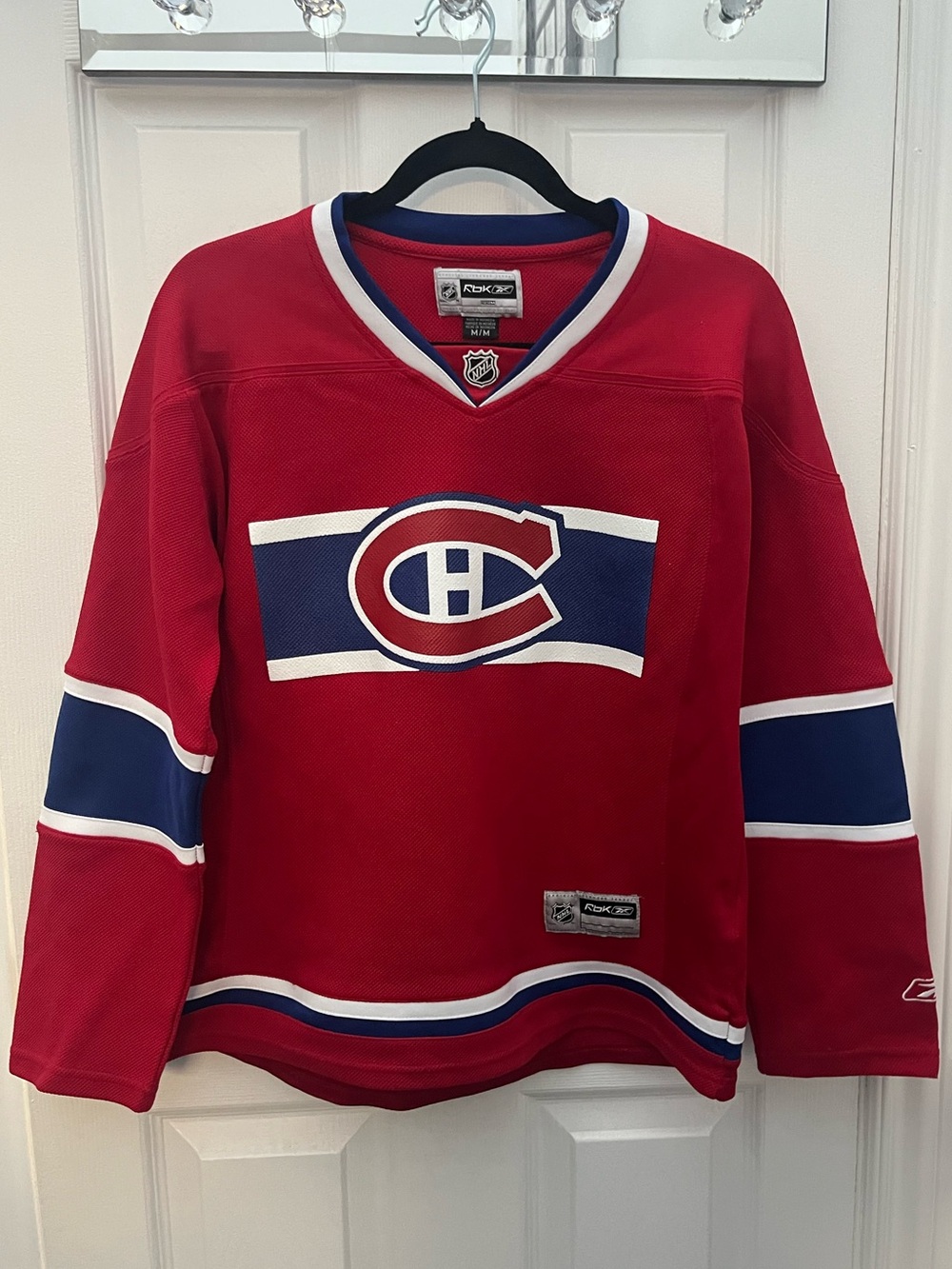 RBK CCM Red and Blue V-Neck Montreal Habs Canadian Hockey Jersey